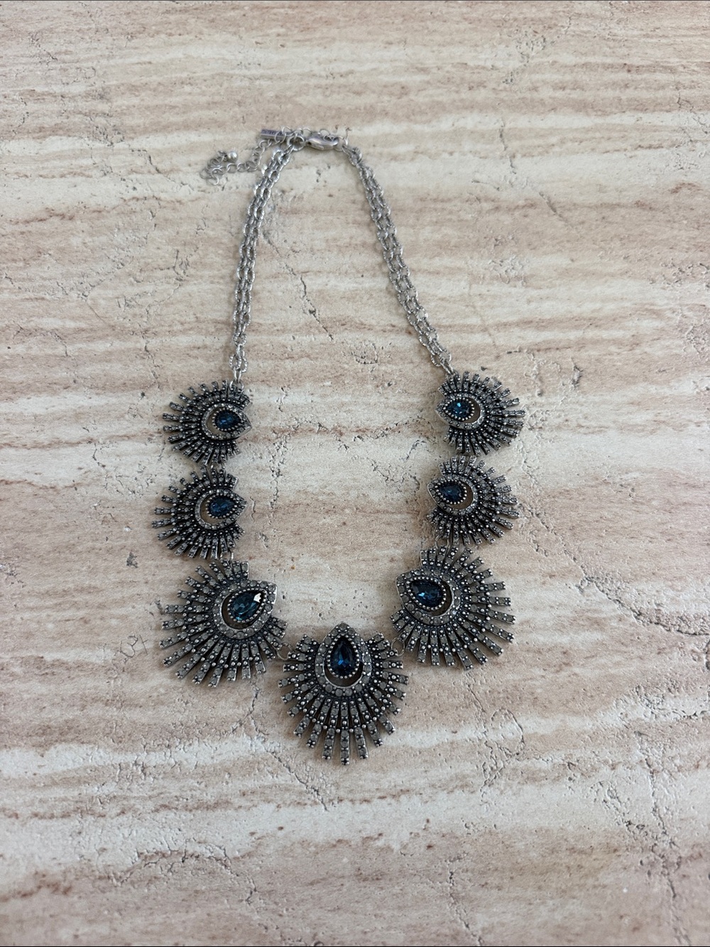 White House Black Market Black and Silver Teardrop Sunburst Necklace